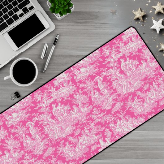 Elegante hot pink toile de jouy bureaumat