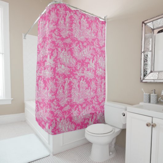 Elegante  hot pink toile de jouy douchegordijn (In situ)
