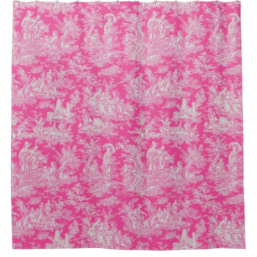 Elegante  hot pink toile de jouy douchegordijn (Voorkant)