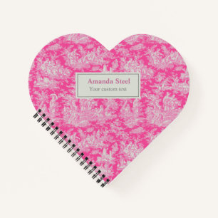 Elegante  hot pink toile de jouy hart notitieboek