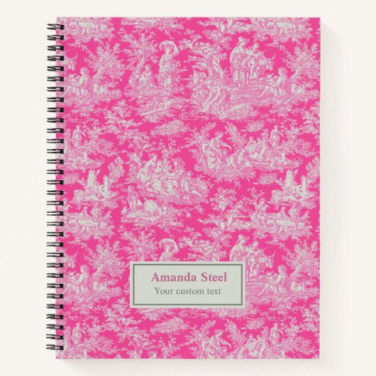 Elegante hot pink toile de jouy notitieboek (Voorkant)