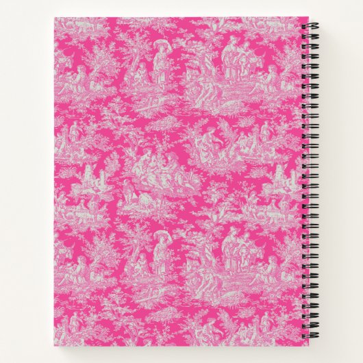 Elegante  hot pink toile de jouy notitieboek (Achterkant)