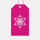 Elegante Hot Roze en Witte Kerstmis Sneeuwvlok Cadeaulabel (Voorkant)
