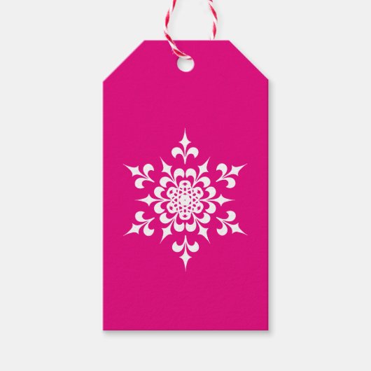 Elegante Hot Roze en Witte Kerstmis Sneeuwvlok Cadeaulabel (Voorkant)
