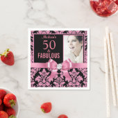 Elegante Hot roze glitter damask 50ste verjaardag Servet (Insitu)