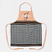 Elegante Houndstooth perzik monogram naam Schort (Voorkant)