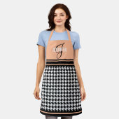 Elegante Houndstooth perzik monogram naam Schort (Gedragen)