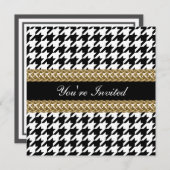 Elegante Houndstooth Zwart Witte Gouden Feest Uitn Kaart (Voorkant / Achterkant)