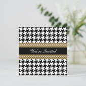 Elegante Houndstooth Zwart Witte Gouden Feest Uitn Kaart (Staand voorkant)