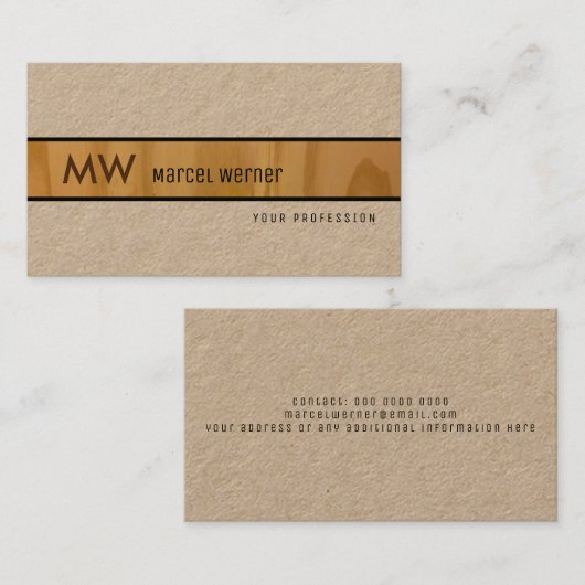 Elegante hout rustieke kraft premium pro visitekaartje (Voorkant / Achterkant)
