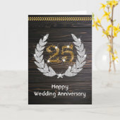 Elegante Houten 25e Huwelijksverjaardag  Kaart (Gele Bloem)