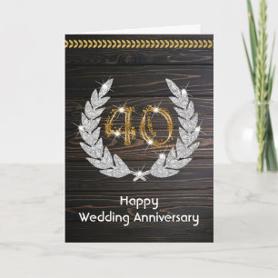 Elegante Houten 40e Huwelijksverjaardag Kaart