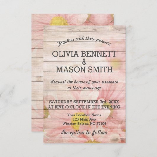 Elegante houten bloem getextureerde bruiloft Kaart (Voorkant / Achterkant)