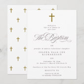 Elegante houten kruis kalligrafie doopsel kaart (Voorkant / Achterkant)