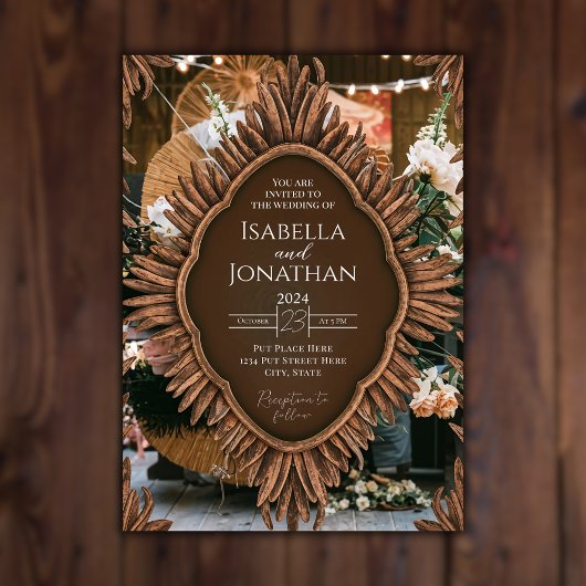 Elegante houten rustieke bruiloft kaart
