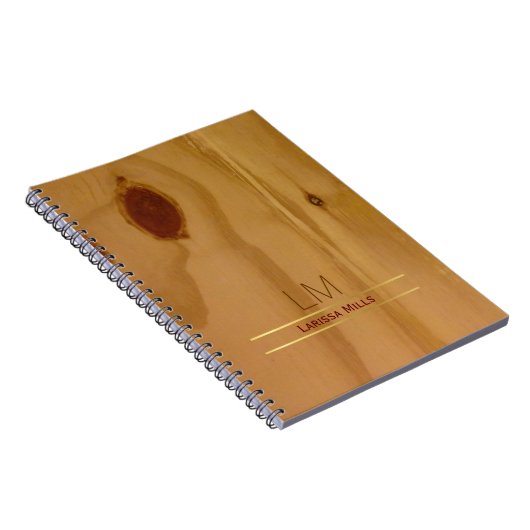 elegante houtextuur, roestachtig & gepersonaliseer notitieboek (Rechterzijde)