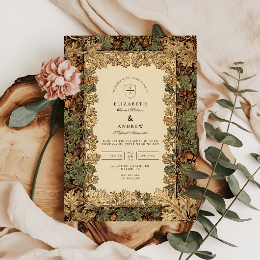 Elegante Houtige Botanische Bruiloft Kaart