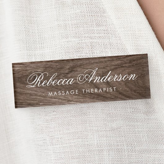 Elegante houtnerf mooie chic script naambadge