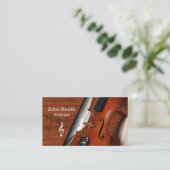 Elegante houtnerf viool violist visitekaartje (Staand voorkant)