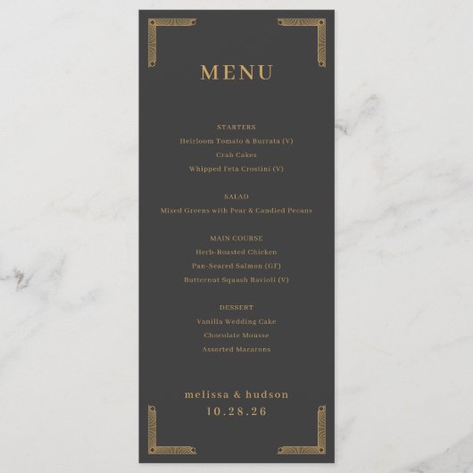 Elegante Houtskool Gouden Menu (Voorkant)