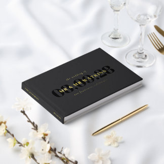Elegante houtskool gouden typografie bruiloft gastenboek