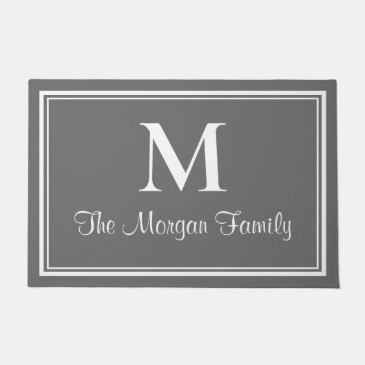 Elegante houtskool grijs dubbele randen monogram deurmat (Voorkant)