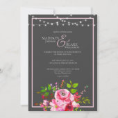 Elegante Houtskool Grijs en Roze bruiloft Kaart (Voorkant)