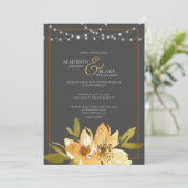 Elegante Houtskool Grijs, Geel en Koperhuwelijk Kaart (Staand voorkant)