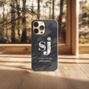 Elegante houtskool monogram initialen iPhone 13 pro max hoesje
