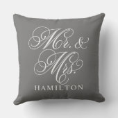 Elegante Houtskool Mr en Mrs Script Trouwdag Kussen (Achterkant)