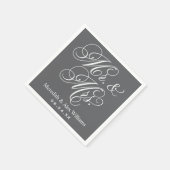 Elegante Houtskool Mr en Mrs Script Trouwkaart Servetten (Hoek)