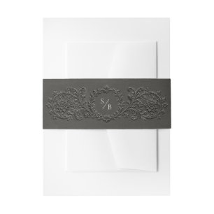 Elegante houtskool reliëf stijl bloemmotief uitnodigingen wikkel