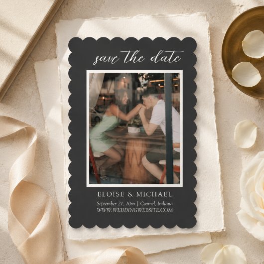 Elegante Houtskool Schaalrand Foto Save The Date