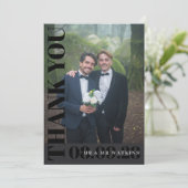 Elegante houtskool typografie bruiloft foto bedankkaart (Staand voorkant)