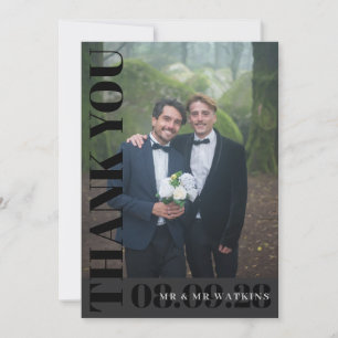 Elegante houtskool typografie bruiloft foto bedankkaart