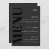 Elegante Houtskool Typografie Monogram Bruiloft Me Menu (Voorkant / Achterkant)