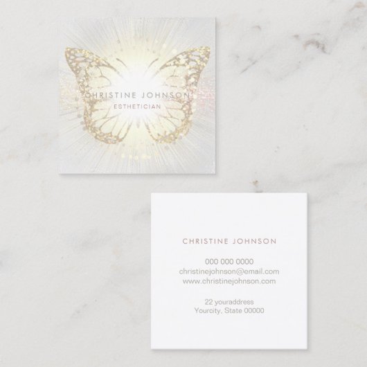 Elegante huidverzorging vlinder logo vierkante visitekaartje (Voorkant / Achterkant)