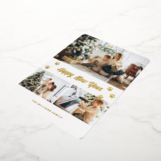 Elegante huisdier eigenaar Paw foto Gelukkig Nieuw Folie Feestdagenkaart (Gedraaid)