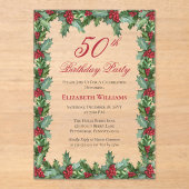 Elegante Hulst | Bessen Frame 50ste Verjaardagsfee Acryl Uitnodigingen (Voorkant)