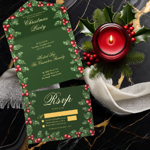 Elegante Hulst en Bessen Frame Kerstfeest All In One Uitnodiging