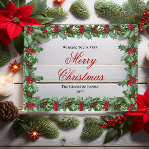 Elegante Hulst en Bessen Frame Kerstmis Acryl Uitnodigingen