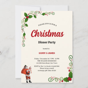 Elegante Hulst en Bessen Kerst diner Feest Kaart