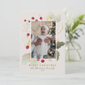 Elegante Hulst en Gouden Kerst Foto Feestdagenkaart (Staand voorkant)