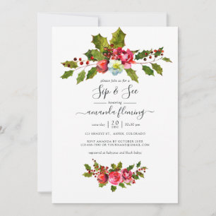 Elegante Hulst en Klimop Kerst Sip en Zie Charme Kaart