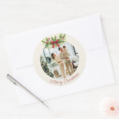 Elegante Hulst & Rode Lint Kerstmis -  Ronde Sticker (Envelop)