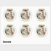 Elegante Hulst & Rode Lint Kerstmis -  Ronde Sticker (Vel)