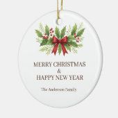 Elegante Hulst & Rode Strik Kerstmis -  Keramisch Ornament (Links)