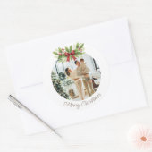 Elegante Hulst & Rode Strik Kerstmis -  Ronde Sticker (Envelop)