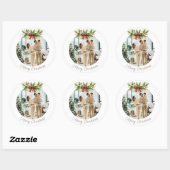 Elegante Hulst & Rode Strik Kerstmis -  Ronde Sticker (Vel)