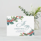 Elegante Hulstak Kerstdag Mistletoe Groet Feestdagenkaart (Staand voorkant)